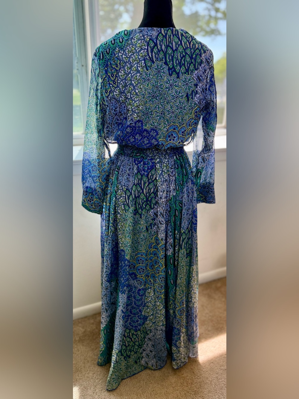 Alexa B Nite maxi blue green paisley dress resort chic party petite size 6 - Picture 7 of 12